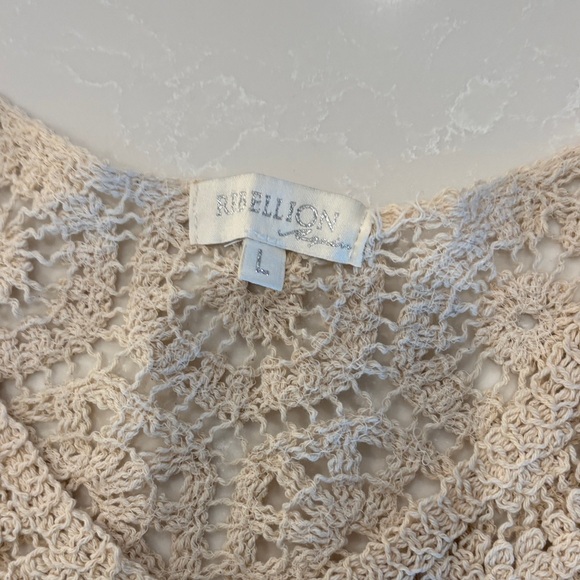 Rebellion Crochet Button-Front Short Sleeve Cardigan - Beige - Picture 4 of 4
